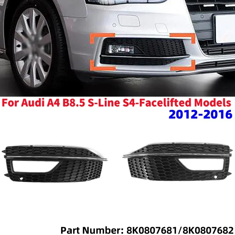 

Car Front Bumper Fog Light Cover for Audi A4 B8.5 S-line 2012-2016 with Chrome Car Honeycomb Front Fog Light Grille Cover