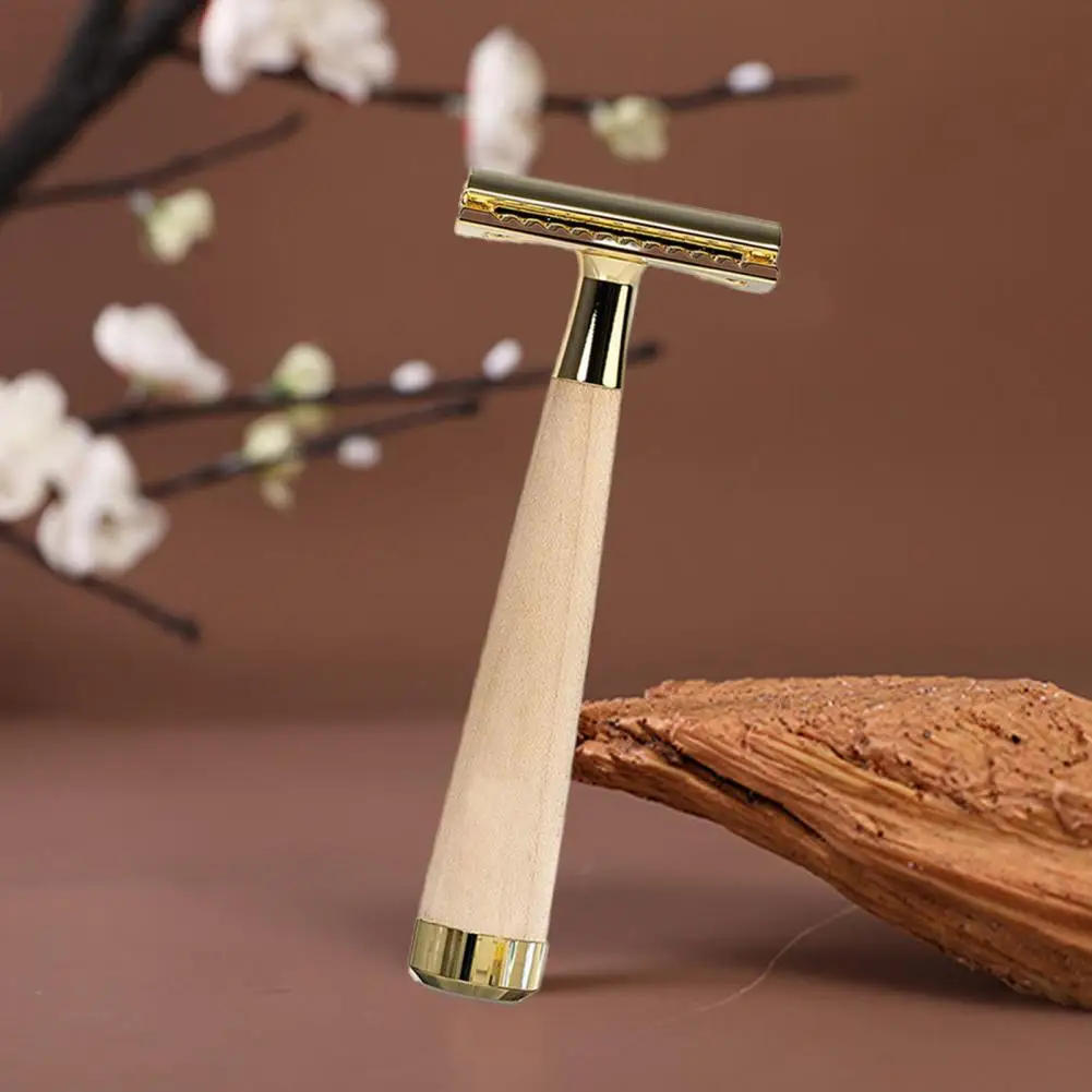 Razor  Hard Faux Walnut Wooden Handle Easy to Clean  Men Women Grooming Beard Razor Daily Use