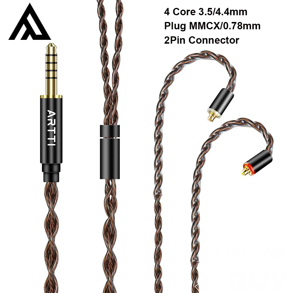 ARTTI A1 4 코어 하이파이 이어폰 업그레이드 케이블, 유선 MMCX, 0.78mm, 2 핀 커넥터, 3.5mm, 4.4mm 플러그 모니터 헤드폰 케이블