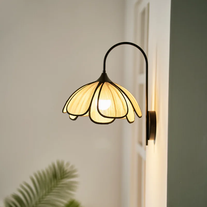 Imagem -03 - Vintage Petal Lamps For Living Room Quarto Artesanal Bedside Pendant Light Plant Fiber Sconces Restaurante Hotel Decorative Wall Lamp