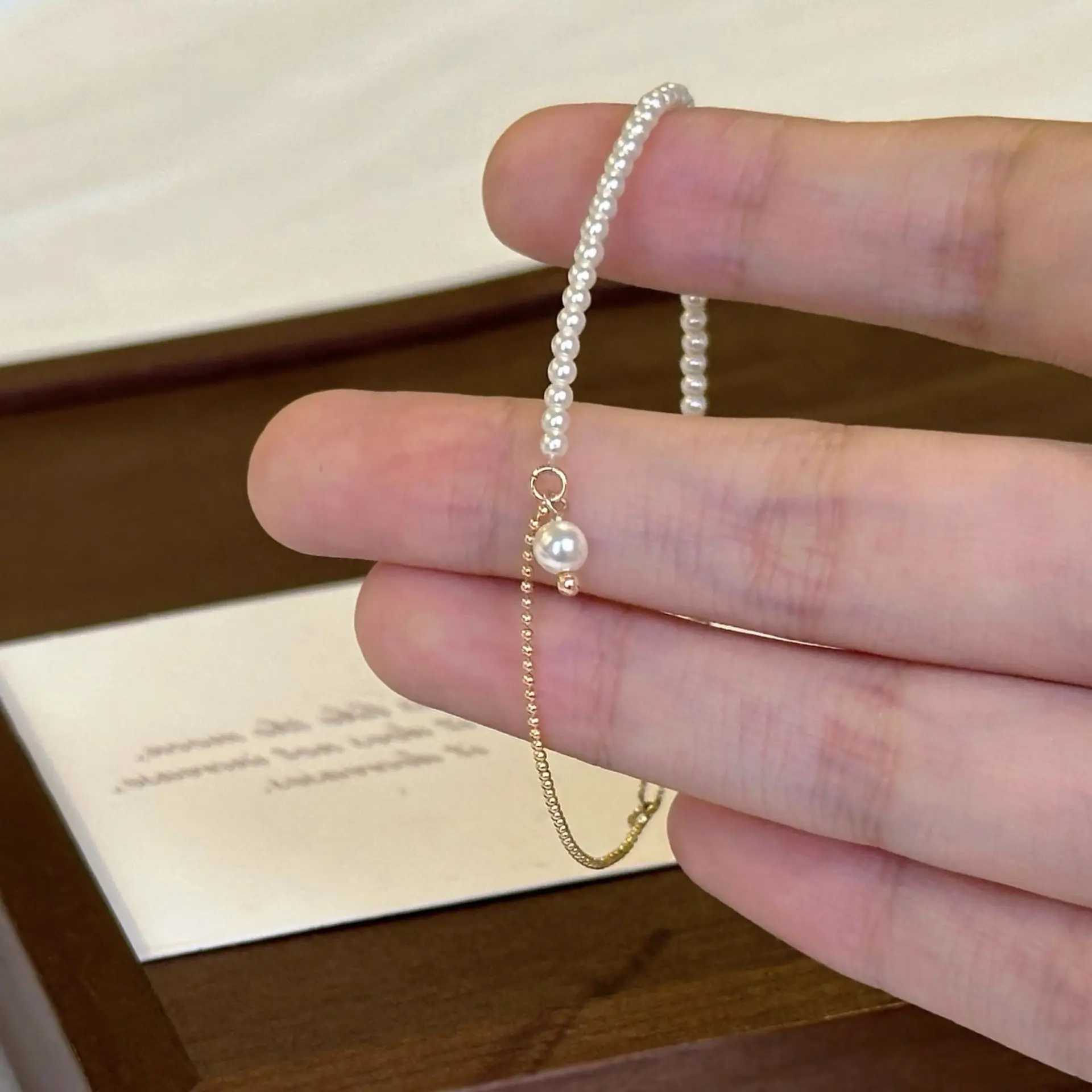 PANJBJ 925 Sterling Silver Pearl Bracelet for Women Asymmetric Hollow Out Geometry Sweet Grace Jewelry Gift Dropshipping