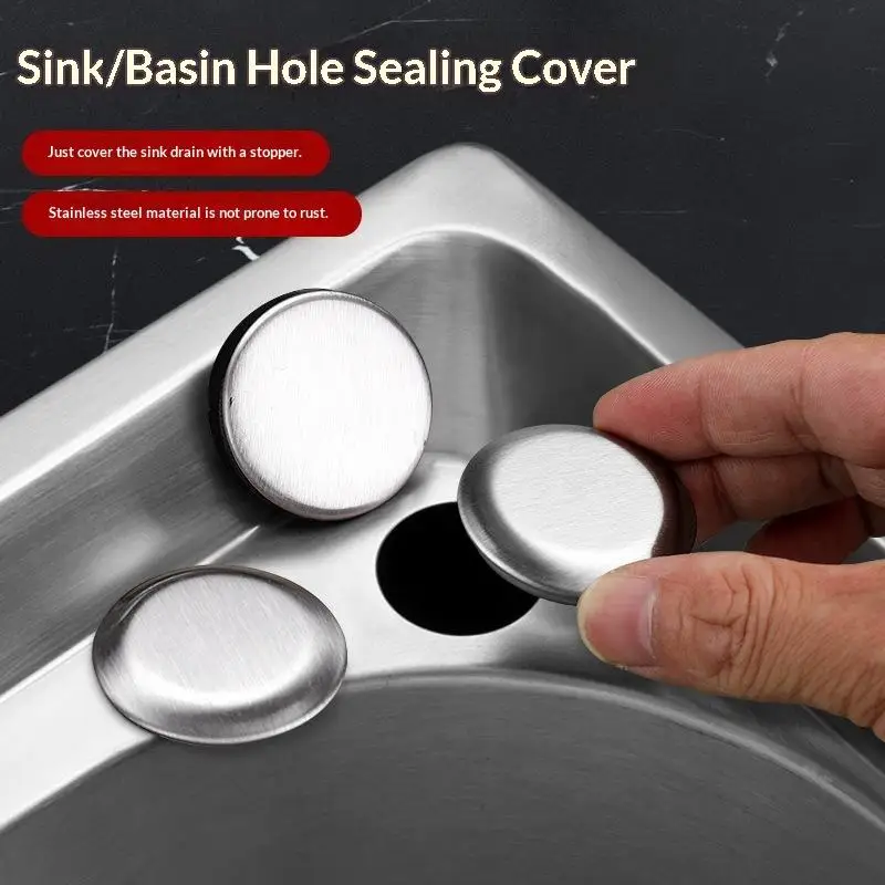 【BA】2pcs Stainless Steel Sink Plug Faucet Hole Cover Water Stopper Kitchen Drainage Seal Anti-leakage Basin Laundry Accessories