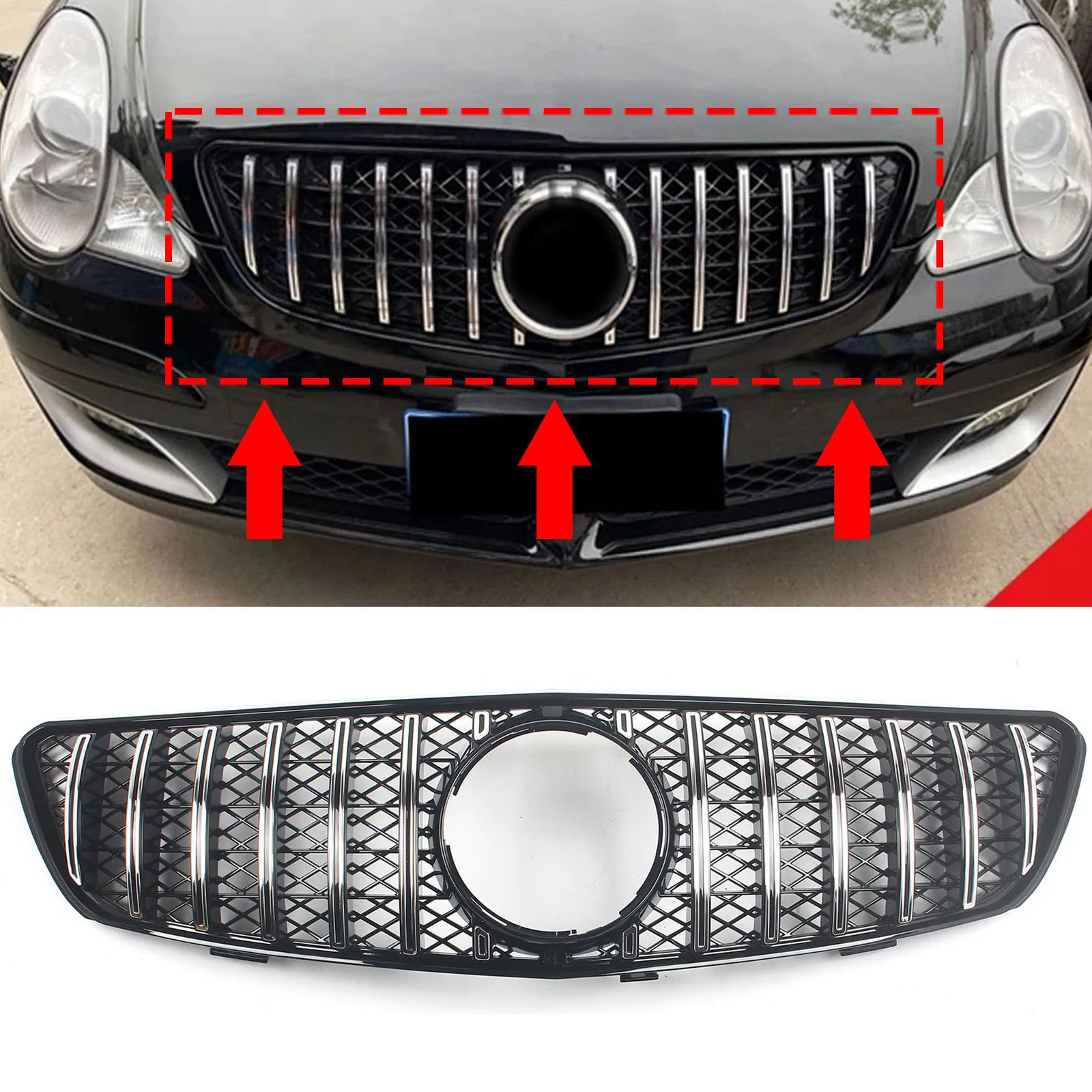 For Mercedes Benz R-Class W251 2005-2009 R350 R500  Front Inlet Grille Grill Decoration GT Style Middle Mesh Body Kits