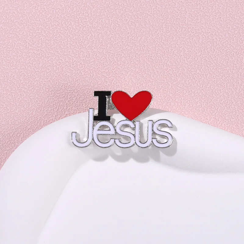 I Love Jesus Enamel Pins Heart Christian Love Faith Accessories Metal Brooch Lapel Badges for Backpack Clothes Pin Jewelry Gifts