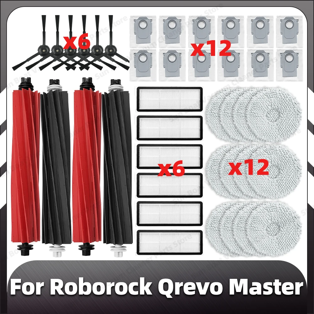 Compatible for Roborock Qrevo Master Replacement Main Side Brush HEPA Filter Mop Pads Dust Bag Spare Part Accessories