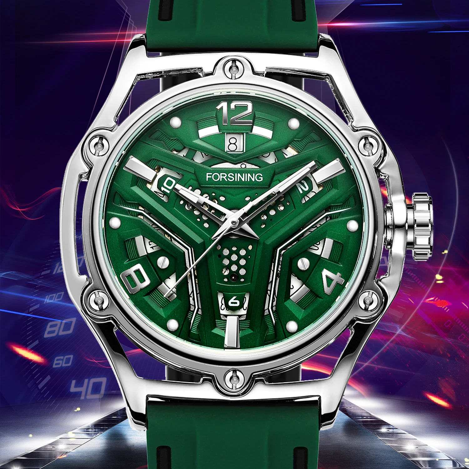 FORSINING Factory Original High-end Luxury Steel Skeleton Automatic Mechanical Man Watch Waterproof Sports Silicone Wristwatches