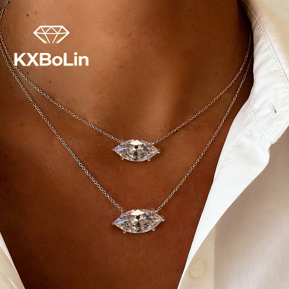 

5Carat East West Set Marquise Cut Moissanite Pendant Necklace for Women S925 Silver Big Solitaire Diamond Neckchain Fine Jewelry