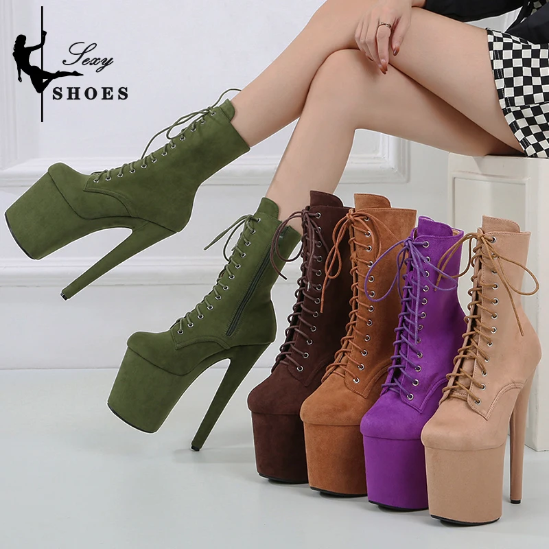 8Inch Strip Ankle Boots Women's Pole Dancing Boots 20CM Platform Short Boots Suede Round Head Nightclub Catwalk Boots Large Size