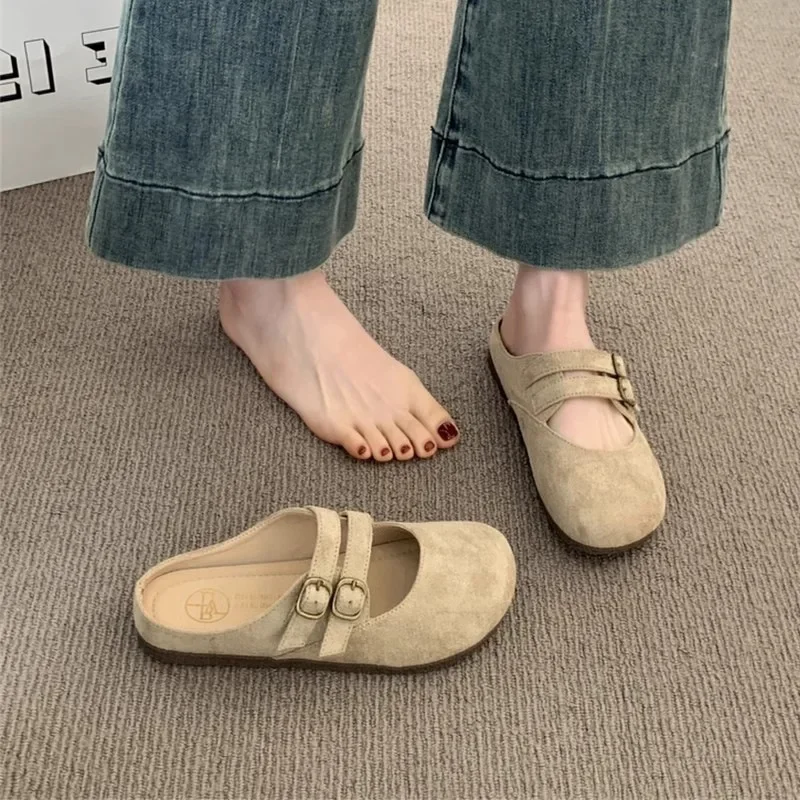 Sandalias sin cordones para mujer, ropa para exteriores, suela de goma mejorada de microfibra, calzado de estilo informal para adultos, Color sólido Simple