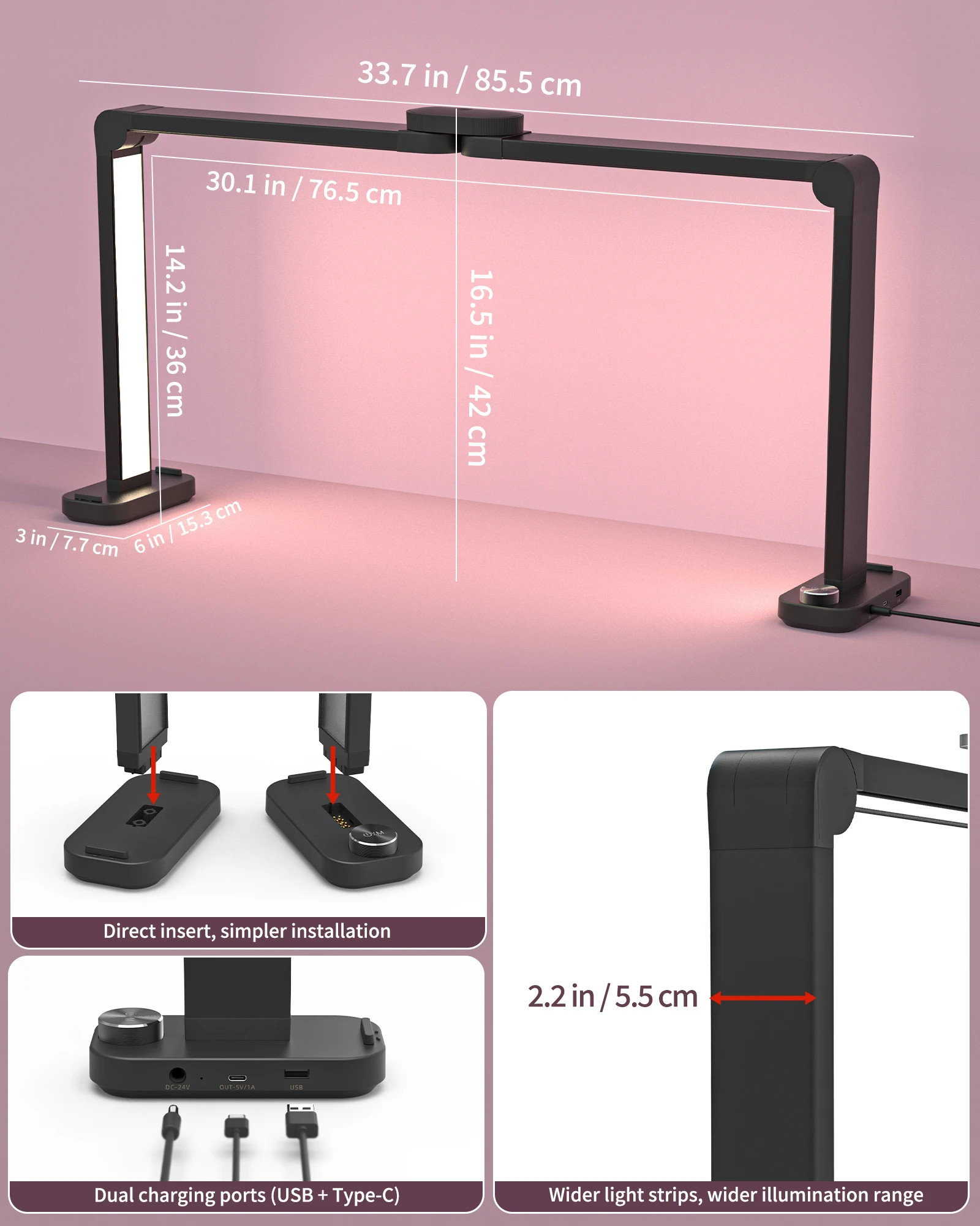 40W Foldable LED Half Moon Lamp with Phone Charging Function Eyelash Beauty Salon Embroidery Rotary Switch Half Moon Nail Light