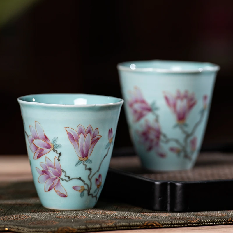 

Kung Fu Tea Set Handmade Ceramic Cup Tea Bowl Hand Painted Pastel Master Single Cup Personal Tea Fragrance-Smelling Cup