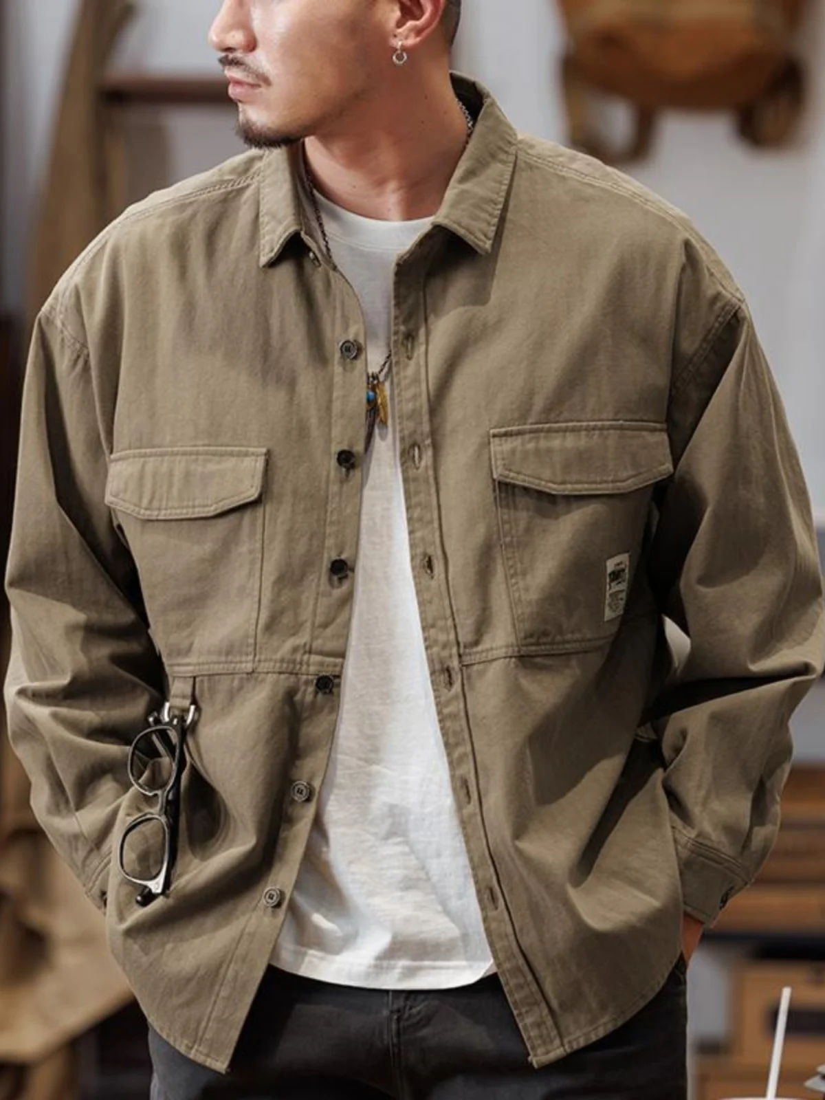 

American Sle Vintage Work irt Men's Long Sve Loose Large Size Casual Autumn Jaet Men's Faion Comfortable Outerwear