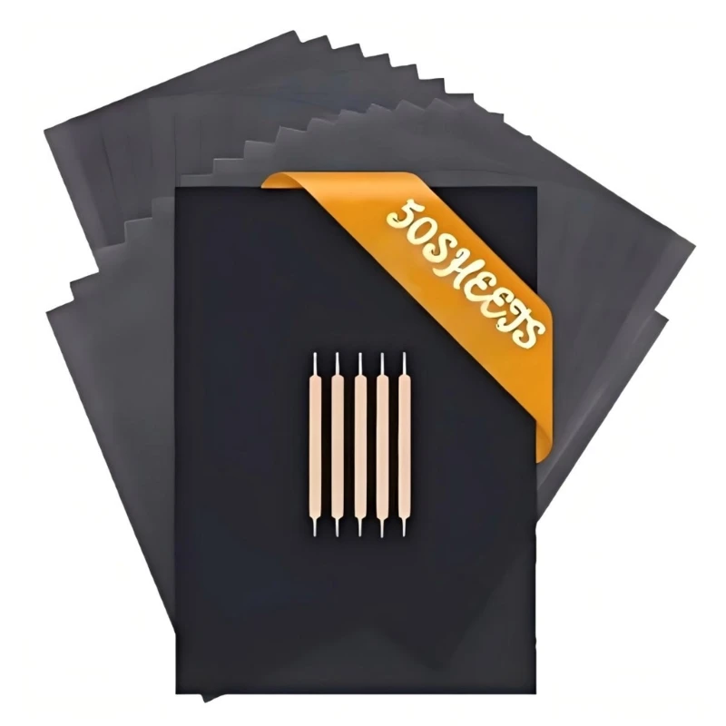 96BA Carbon Tracing Paper Set with 50 Sheets and 5 Embossing Tools