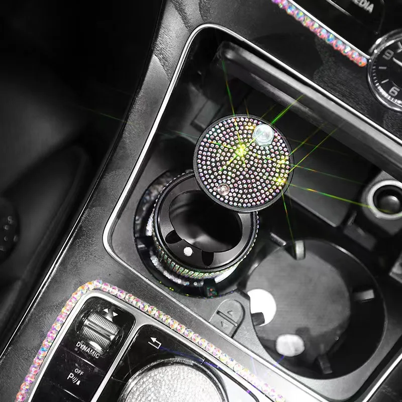 Crystal Rhinestone Car Ashtray, Artificial Diamond Metal Ashtray Auto Interior Decor Accessories Universal For Girl Women