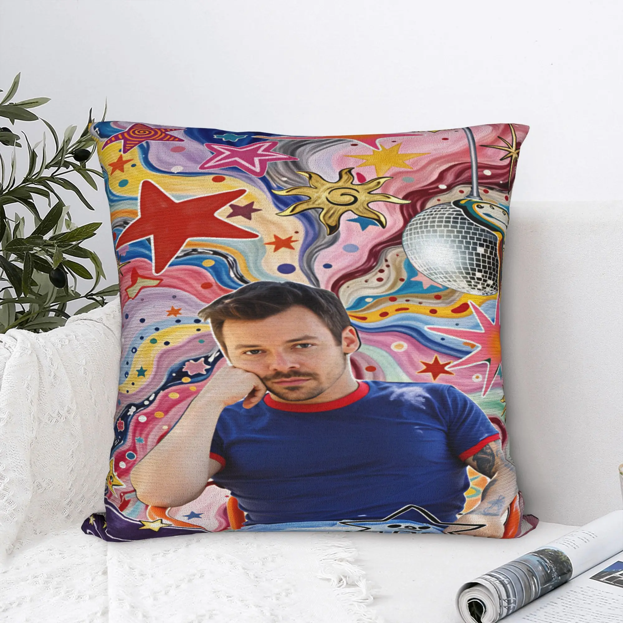 Harrys S-Styles Kiss Al the Time Pillow Case  Print Pillow Cover For Sofa Couch Bed Living Room Retro Trendy Pillowcases