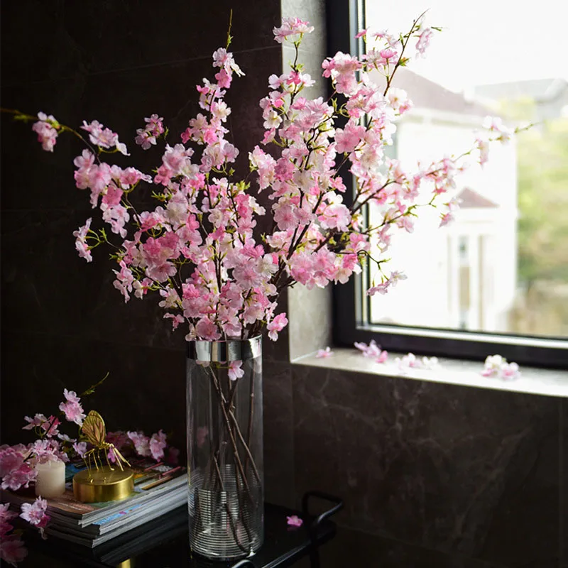 109CM Cherry blossom long branch pink room decor artificial flowers bedroom decoration flores deco mariage wedding white floral