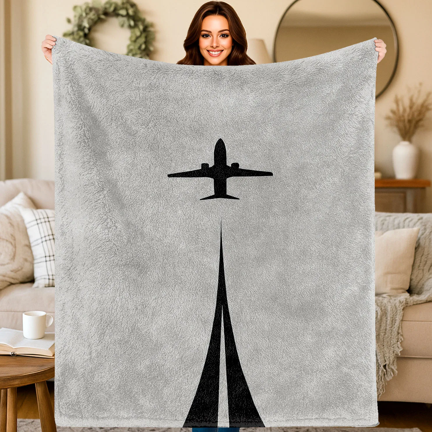 Minimalist Aircraft Art Theme Flannel printed blanket suitable for all seasons suitable for living room office sofa and travel