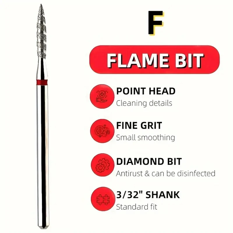 10Pcs Tornado Diamond Nail Drill Bit Fine&Medium Grit Size Manicure Cutters Rotary Burr Drill Accessories Spiral Nail Mills Tool