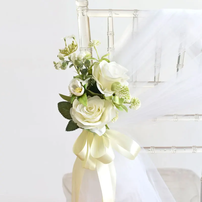 Chair Artificial Flowers Sashes Rose Bouquet Knot Cover For Church Car Outdoor Banquet Party Events Wedding Decorations Supplies view 3