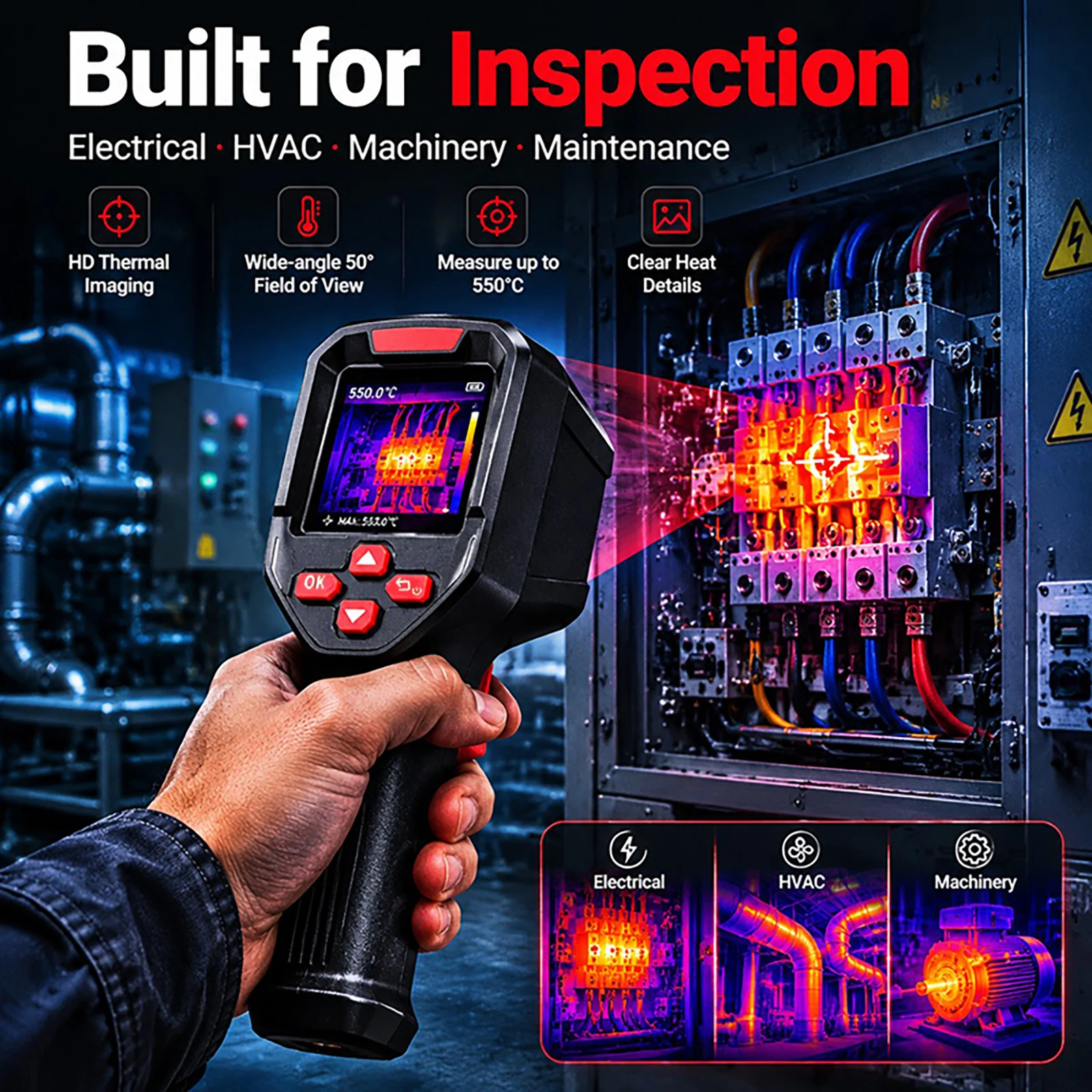 Thermal Imaging Camera Handheld Infrared  -20℃~550℃ Rechargeable Dustproof Anti-Drop For Electrical HVAC Inspection