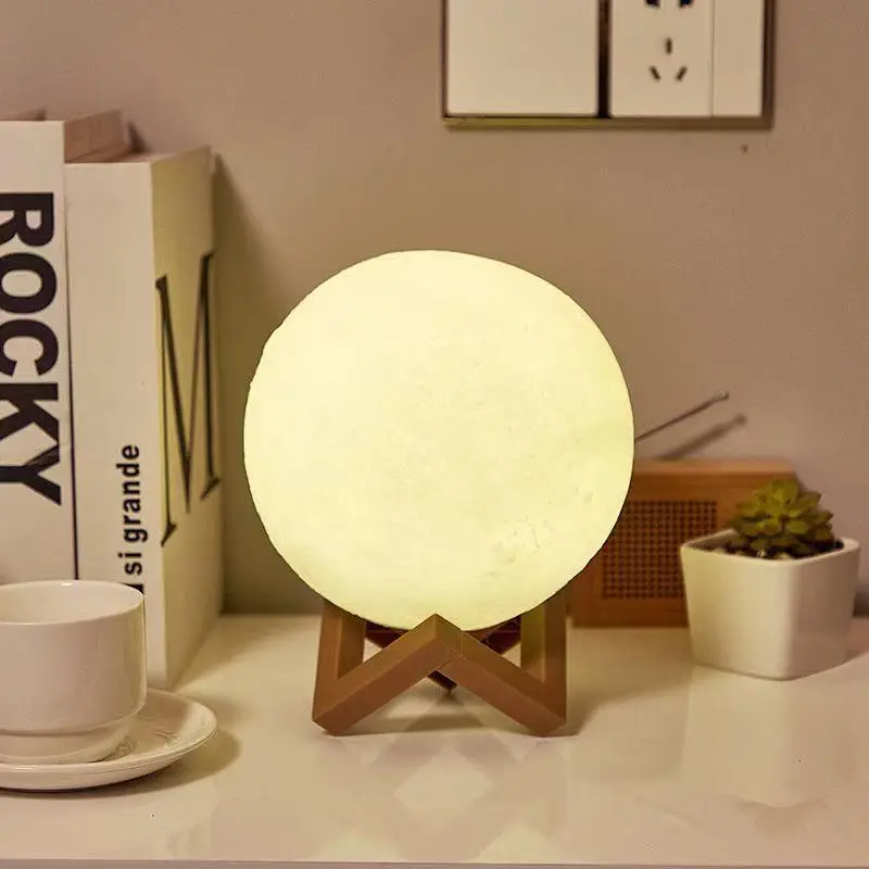 8cm 3D Moon Lamp LED Night Light Battery Powered With Stand Starry Lamp Bedroom Decor Night Lights Kids Gift Moon Lamp