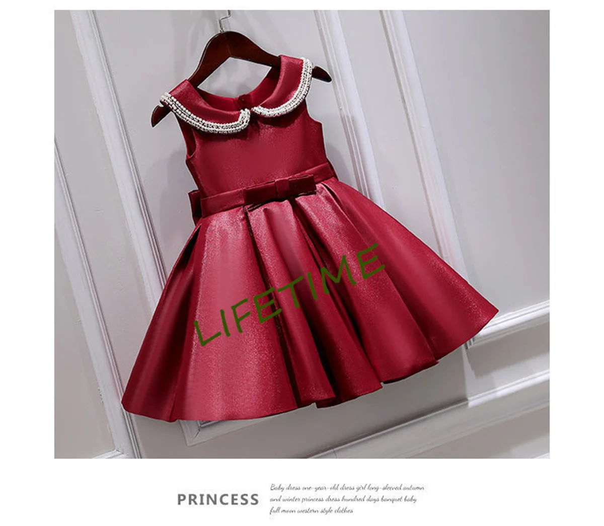 Luxurious Girls Princess wine red Pearl diamond Palace Dress Children Bow Wedding Gown baby infant Birthday Party Kids Dresses