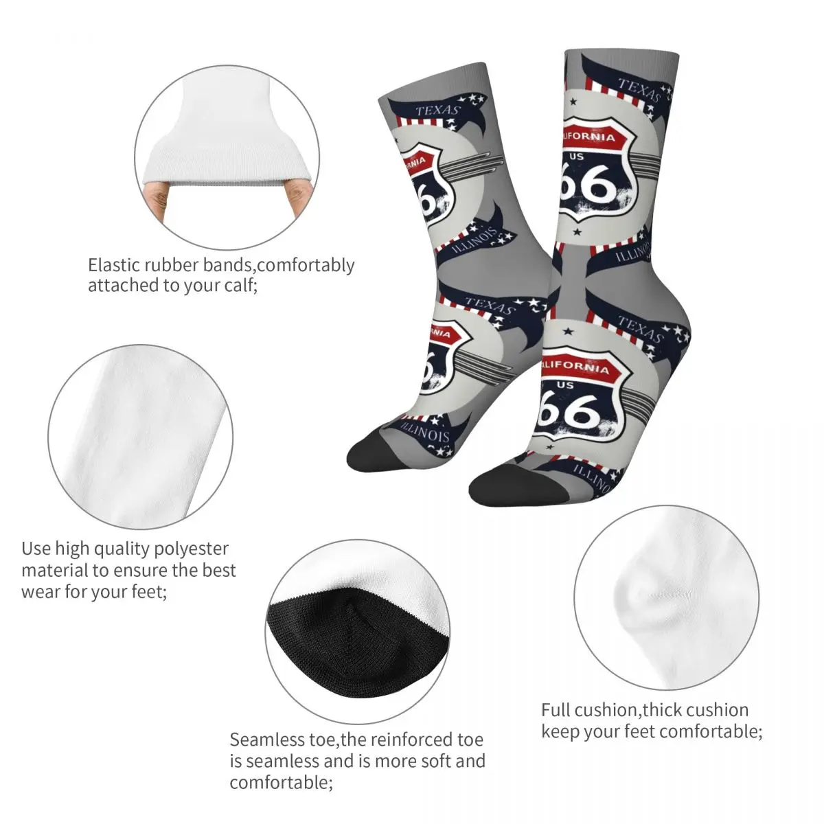 Autumn Winter Hip-hop Women Men Route 66 American Flag Socks Non-slip Soccer Socks