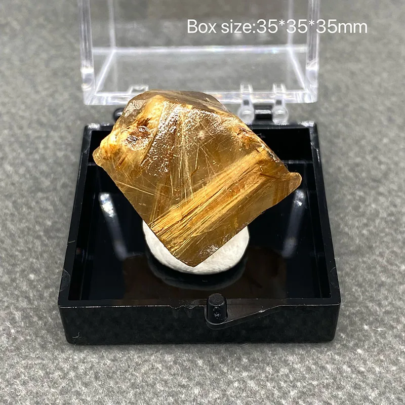 

100% natural golden hair crystal raw stone mineral specimen healing crystal gem collection +Box size ：35*35*35mm