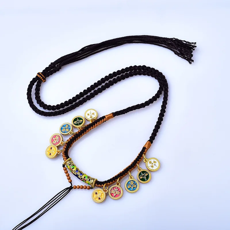 جديد التبتية نمط توالت القطن الرجال والنساء القلائد Tianzhu مرسومة باليد Tangka خمسة مسارات إله الثروة المنسوجة حبل Sw الحظ #5