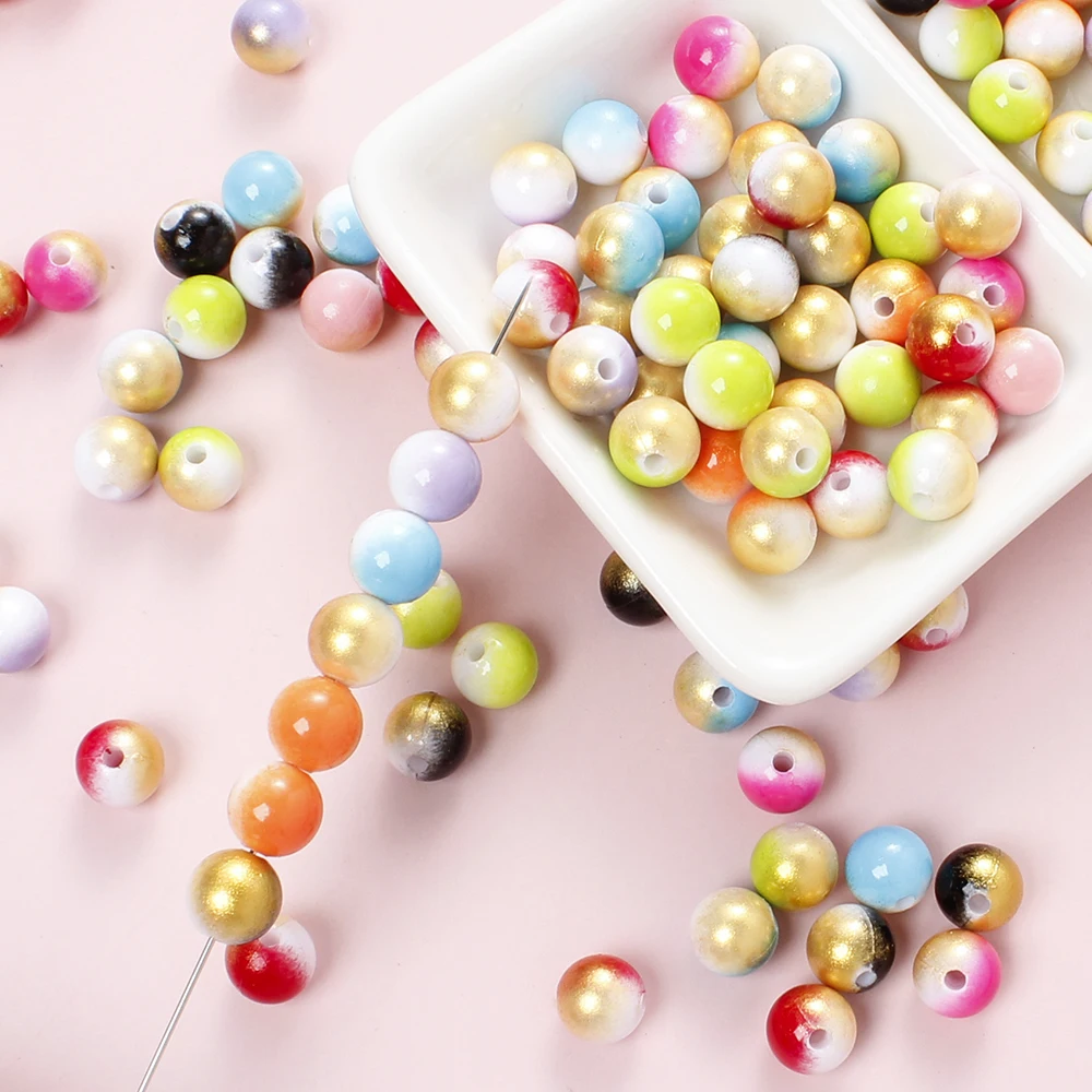 100-200 Stück 6/8mm Farbverlauf Dip-Dye Acrylperlen Sortiment Runde Glitzer-Abstandsperlen für DIY Schmuckherstellung Armbänder Basteln – Detail 1