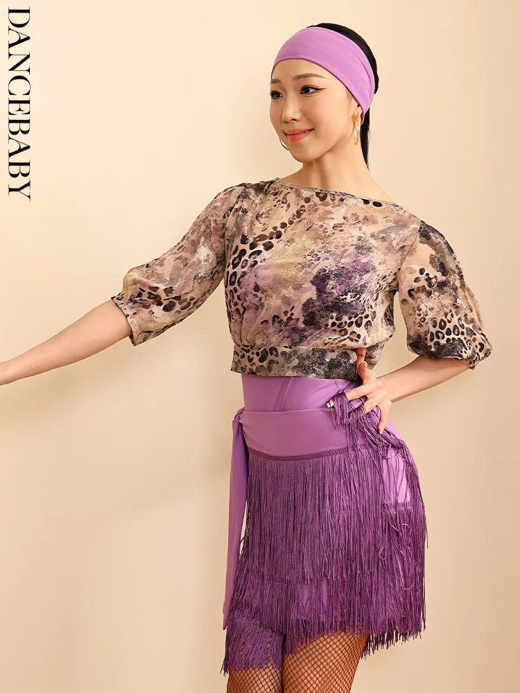 댄스베이비2025 신상 라틴댄스 표준댄스 의상 성인용 특수 상의 통기성 있는 등 부분 디자인 여름용 얇은