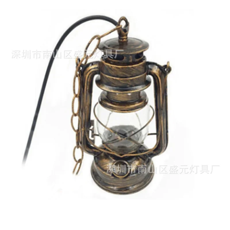 Vintage Nostalgic Lantern Kerosene Lamp Pendant Light Bar Entranceway Lamp E27 Lamp Base Antique Brown Color