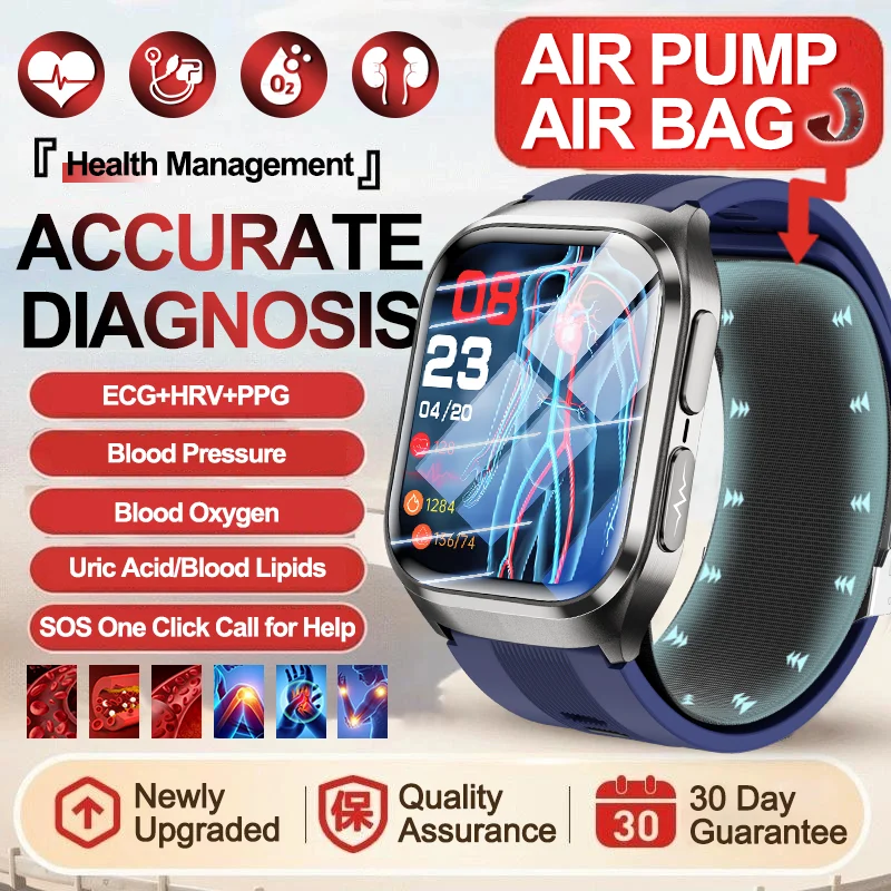 

2025 New Airbag Air Pump BP Precise Data Monitor Men Smart Watch ECG Blood Fat Uric Acid Heart Rate Temp Health Watch For Xiaomi