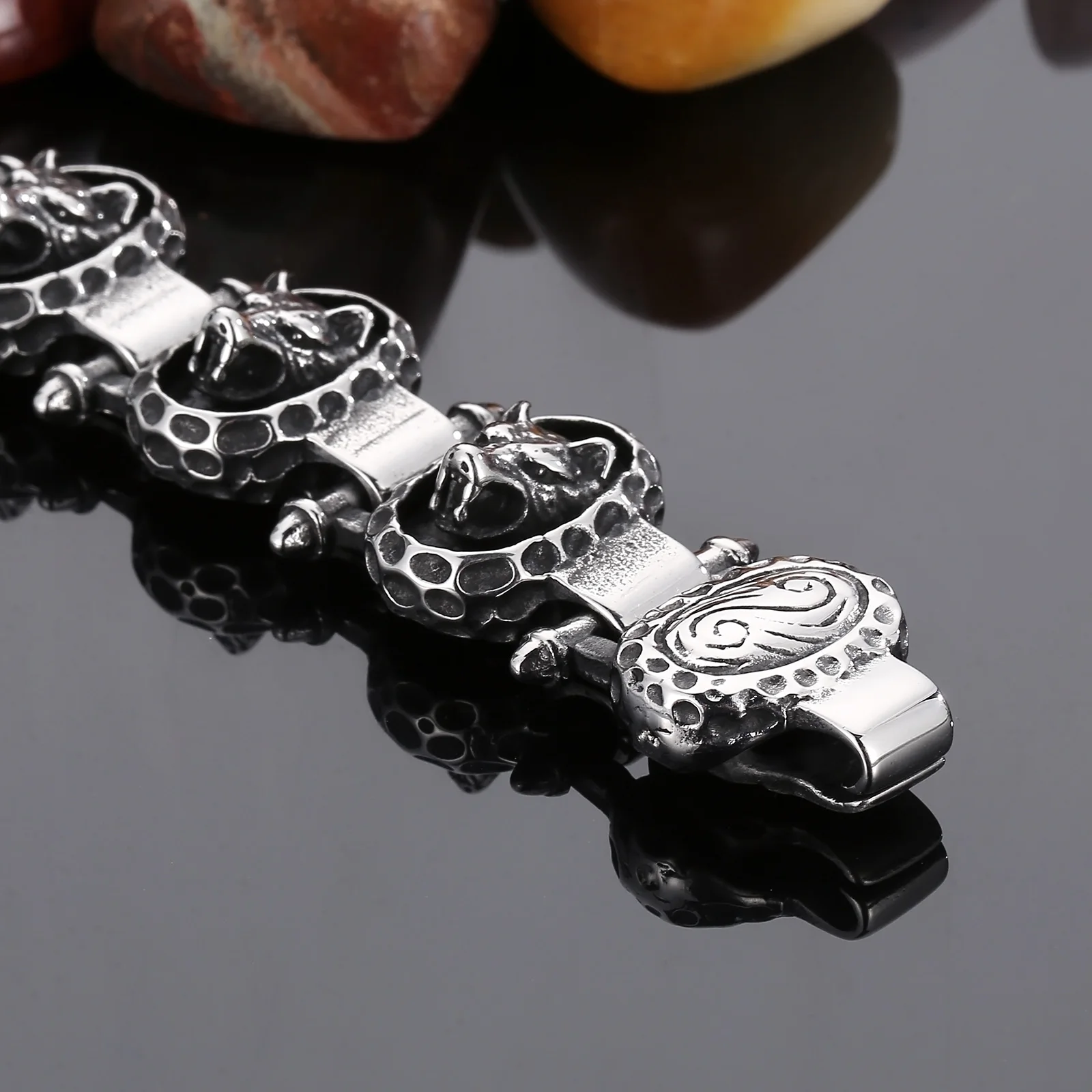 Vintage Wolf Head Chain Man Bracelet Men Stainless Steel Gothic Bikers Bracelets for Celtic Pagan Punk Jewelry