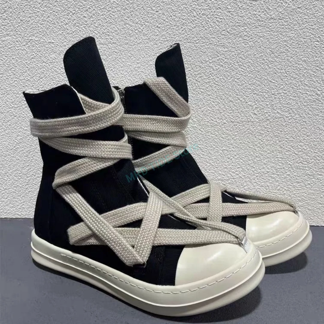 

Брендовая мужская обувь, повседневные парусиновые шнурки Jumbo, высокие женские кроссовки до щиколотки с перекрестной завязкой, винтажные роскошные дизайнерские черные ботинки