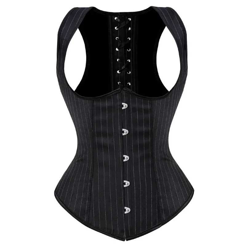 

Plus Size Women Underbust Corsets & Bustiers Shoulder Straps Lace-Up Boned Gothic Corset Top Vest Steampunk Corselet Black