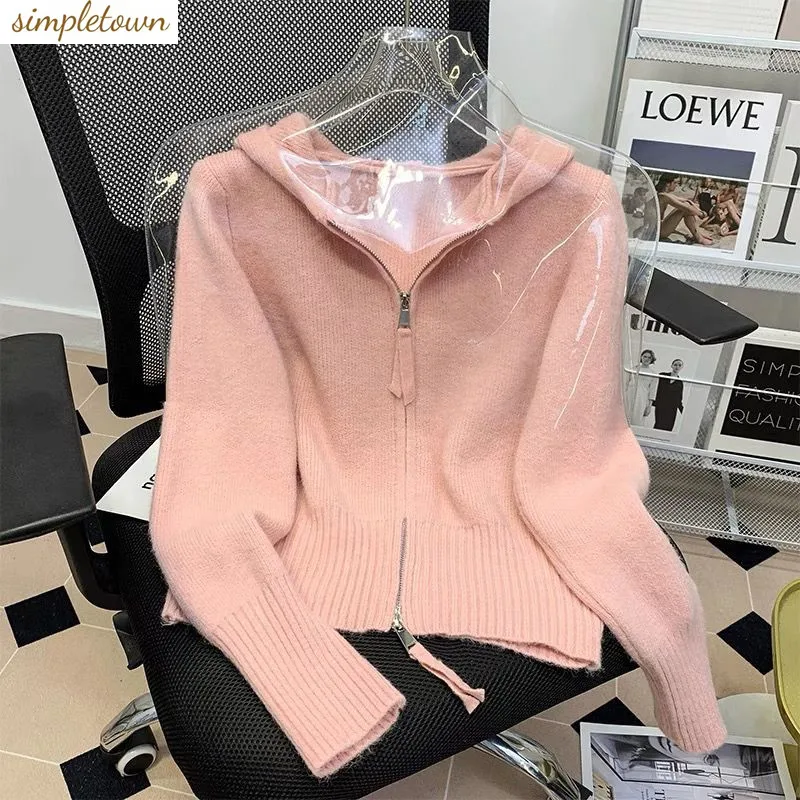 

Double Zippered Hooded Slim Fit Sweater Women's Short Jacket 2023 Early Spring Temperament Knitted Cardigan Women's Top