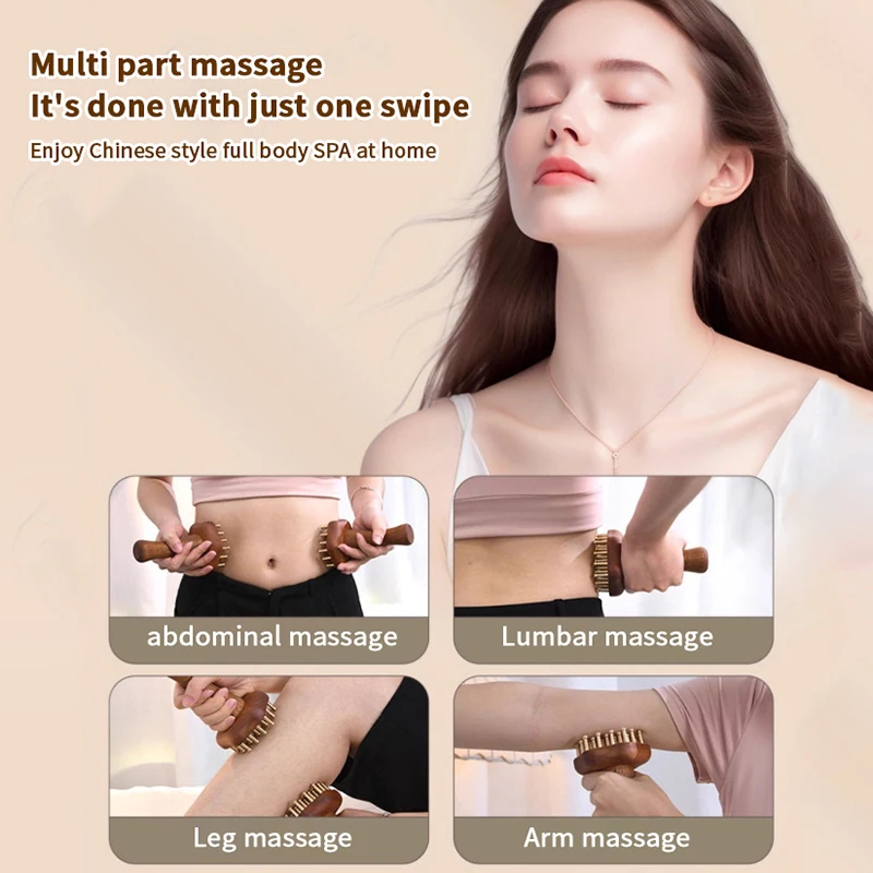 Durable Chinese SPA Gua Sha Tool Copper Head Massage Gua Sha Comb Long Wooden Handle Sturdy Meridian Point Massager Brush view 4