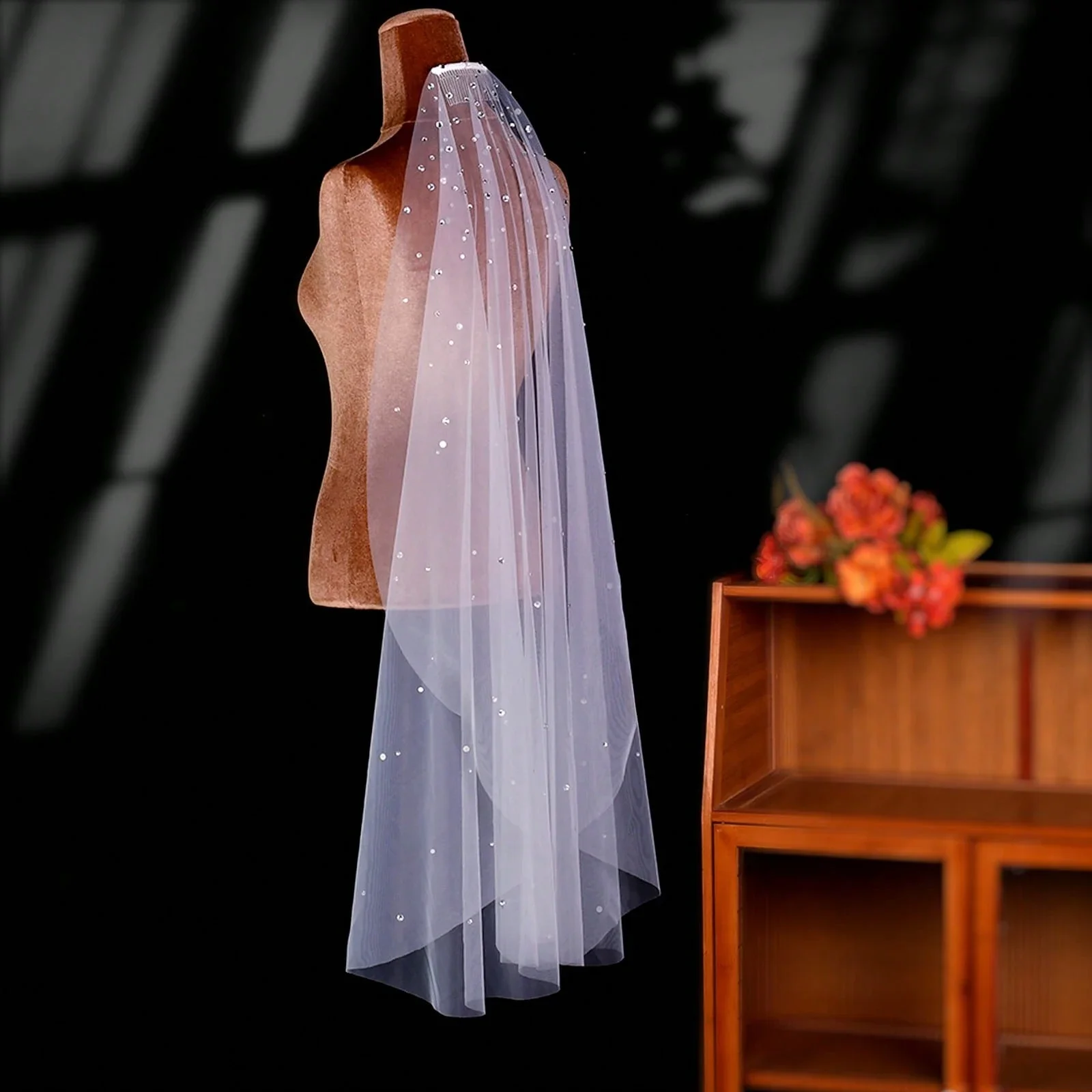 

Elegant Wedding Veil Rhinestone Bridal Veils 1 Tiers Tiara VEU Soft Tulle With Comb Wedding Accessories For Bride