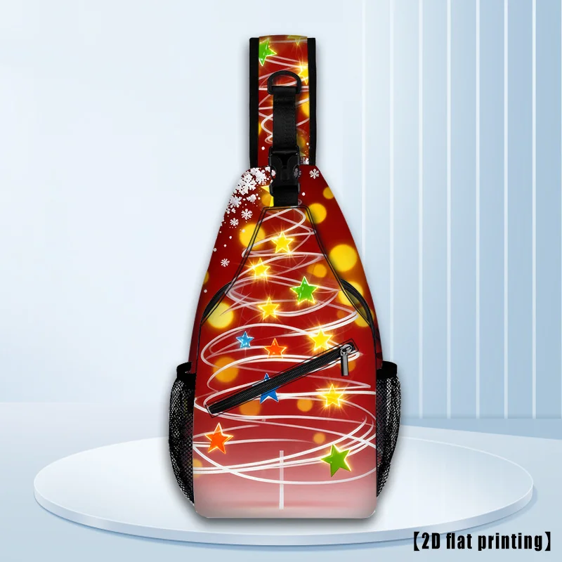 

Red Christmas Tree Crossbody Chest Bag with Adjustable Straps Golden Holiday Design Durable for Outdoor Hiking Travel Casual Use