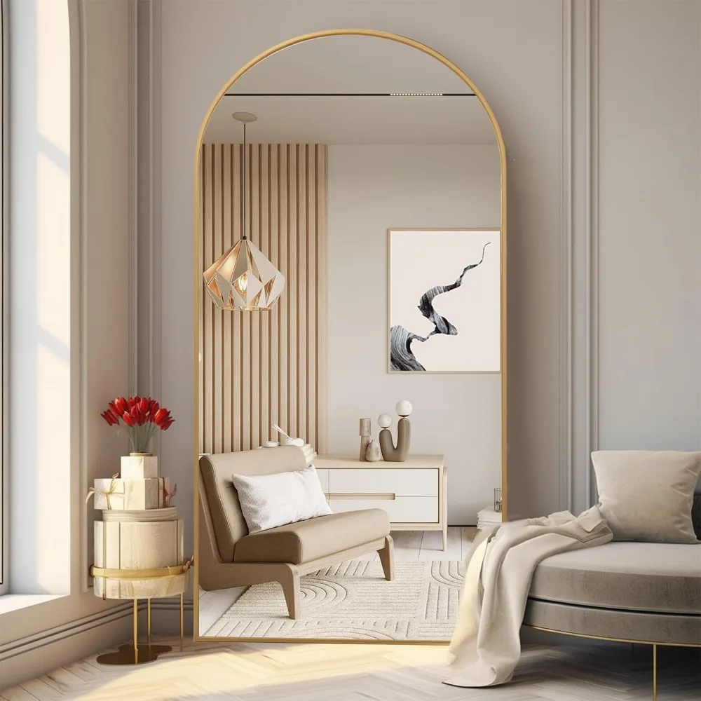 Arched Full Length Mirror, 71x32 Oversized Floor Mirror With Stand, Gold Mirror Full Length, Aluminum Full Body Dressing Mirrors