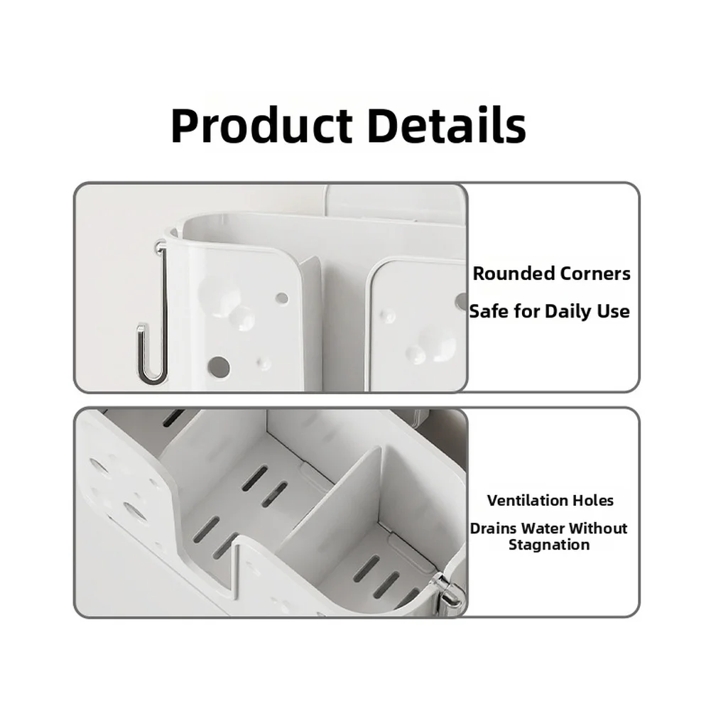 Wall Mounted Kitchen Organizer Specifically for Chopsticks Featuring Drainage Function and Side Hooks for Small Items