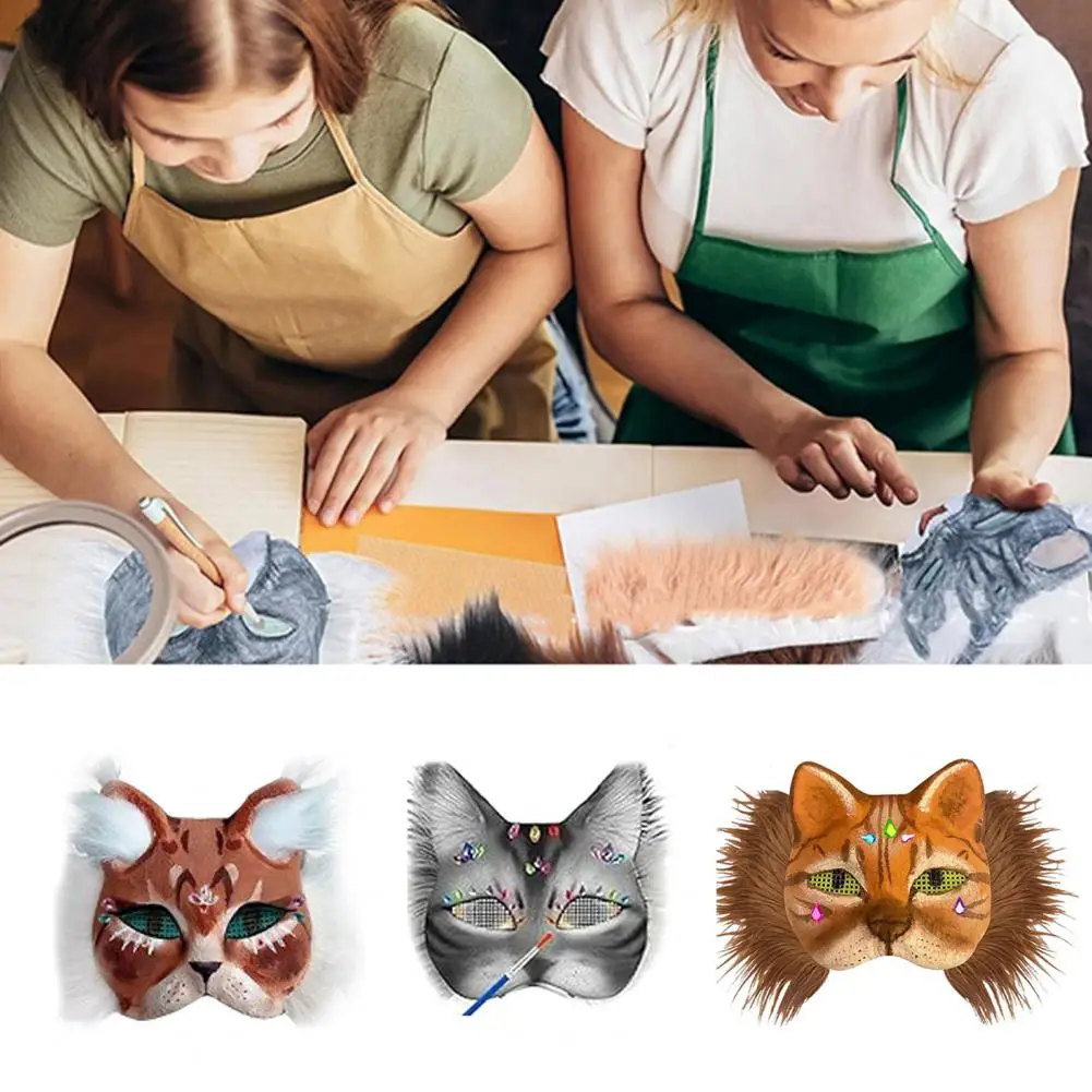 

DIY Cats Foxes Mask With Furs Eye Meshes Sticker,Therians Dress Up Mask To Paint,Animal Mask Arts Craft Costume Party Cosplay