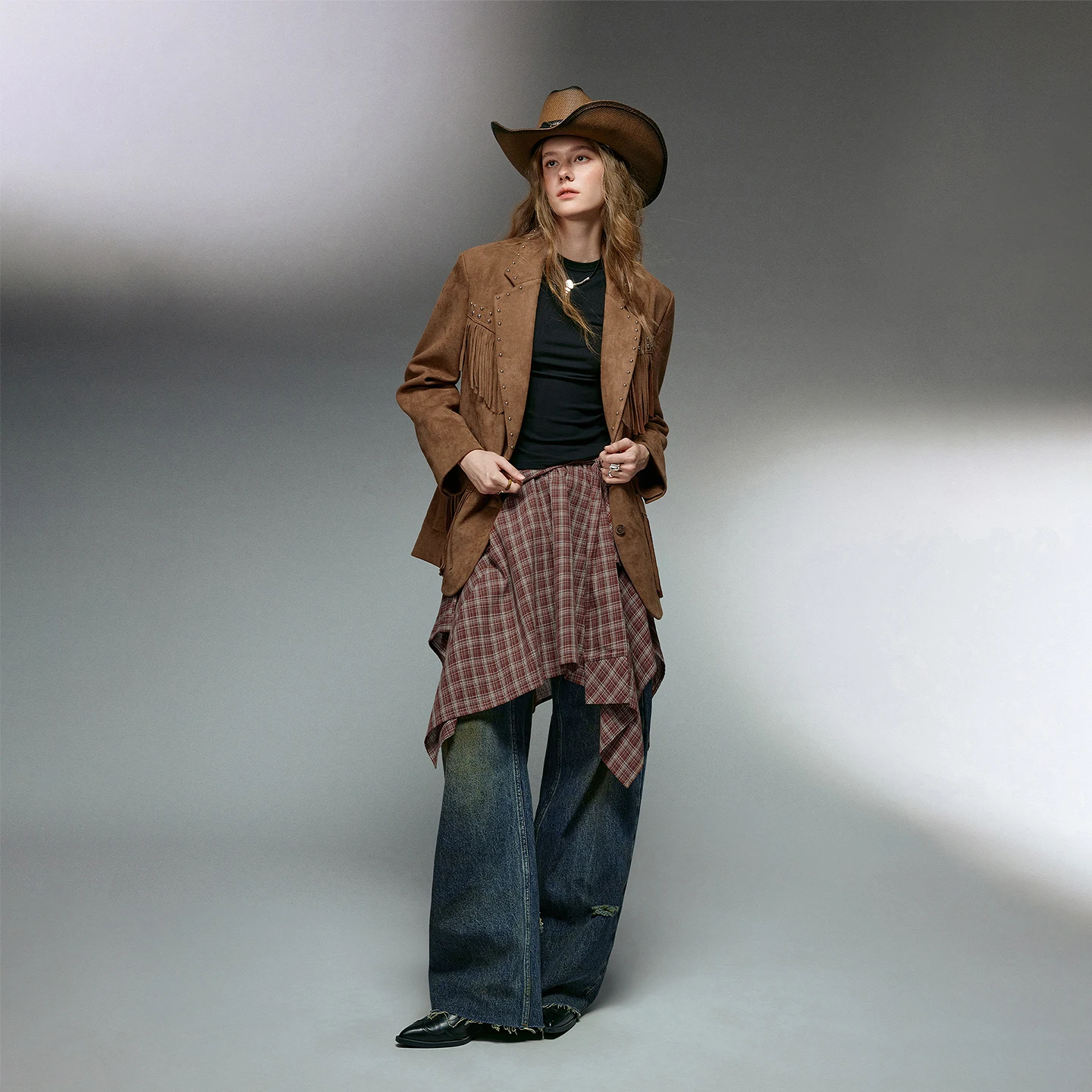 TOYOUTH Frauen Blazer 2025, Herbst Neue Retro Nomadic Stil Wildleder Quaste Perle Oversize Dame Anzug