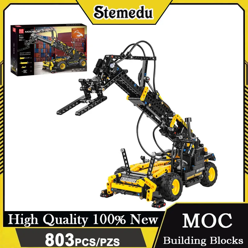 MOULD KING 803ピース 空気圧式伸縮フォークリフト テクニカルビークル シミュレーショントラックモデルセット ブロック組み立てエンジニアリング玩具