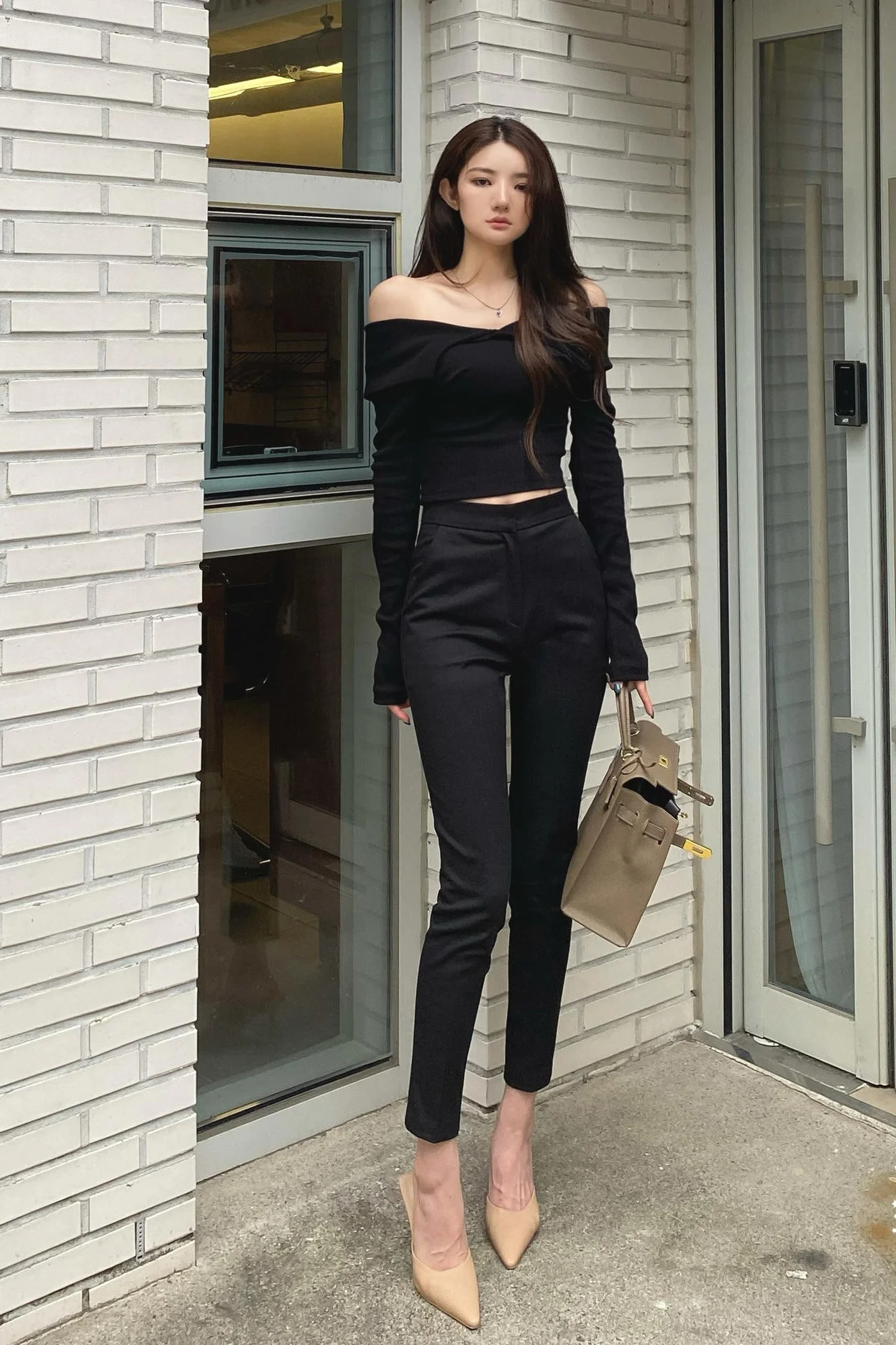 Printemps été nouveau taille haute décontractée Bla costume pantalon coréen Sle mince confortable trajet neuf Points pantalon ajusté