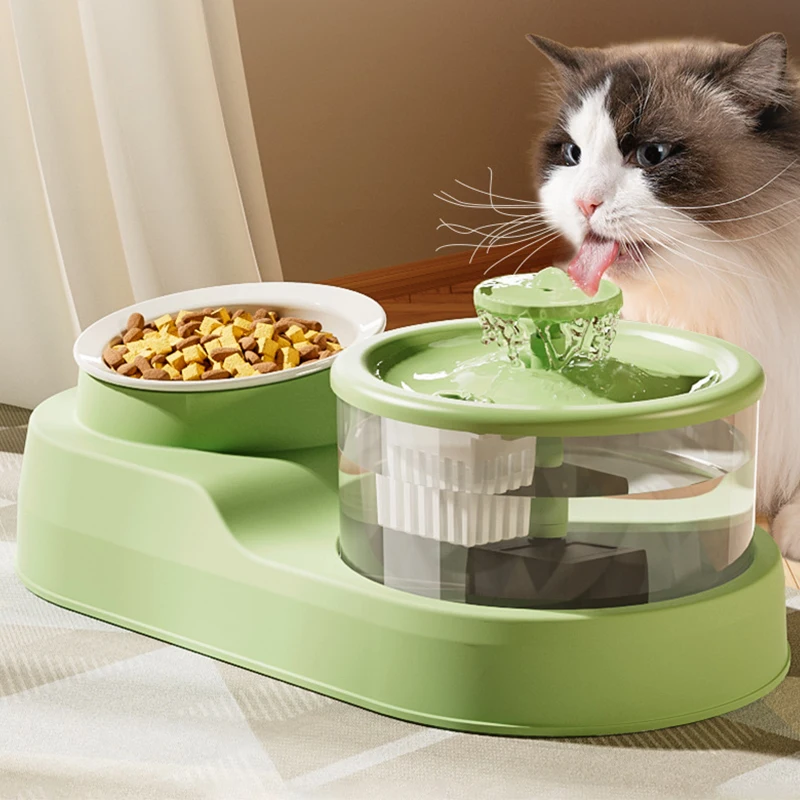 Double Bowl Dry and Wet Food Separation Automatically Water Fountain for Cats Dog Elevated Feeder Pet Supplies Feeding Dispenser