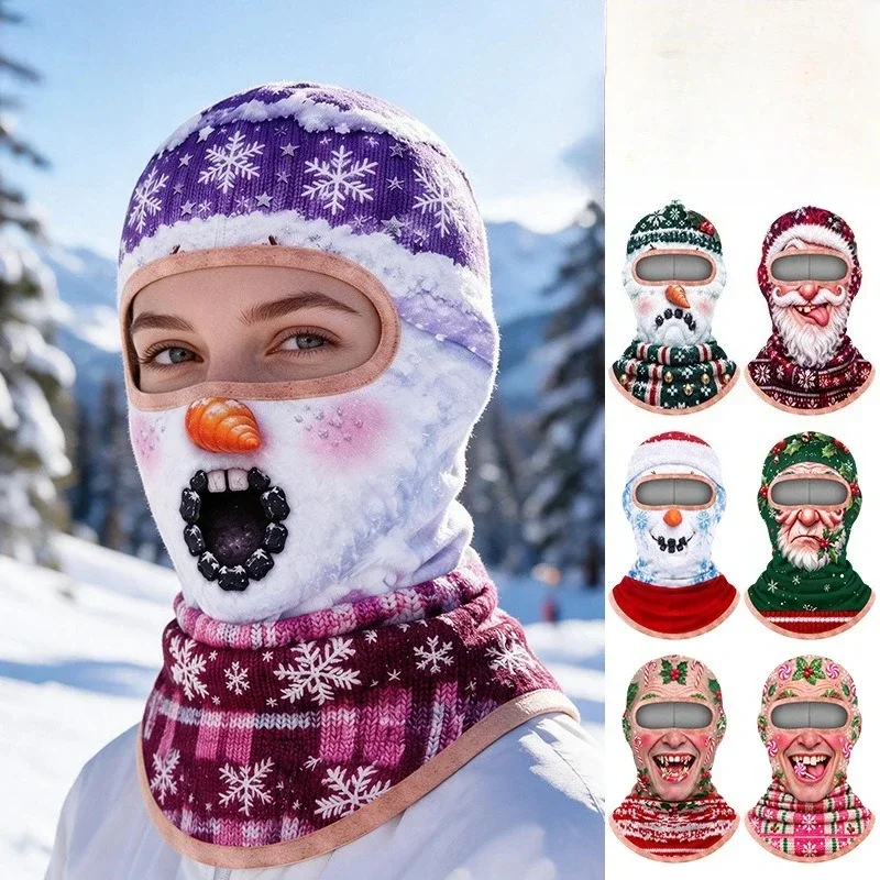 2027 Christmas Balaclava Gingerbread Print Full Face Cover Windproof Helmet Liner Warm Neck Warmer Hood Ski Cycling Xmas Cosplay