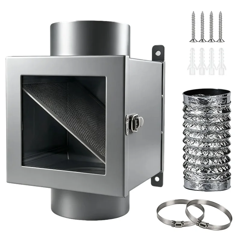 4in Dryer Vent Lint Catcher with Filter Mesh, Metal Lint Collection Box, Indoor Dryer Venting Kit for Home Clothes Dryer Use
