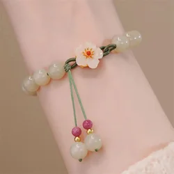 Elegant Round Jade Korean Style Bracelets White Color Peach Blossom Bracelets For Women Party Gifts Fashion Jewelry Accessories